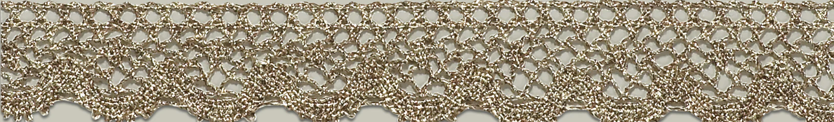 Golden metallic torchon lace trim with an openwork pattern.
