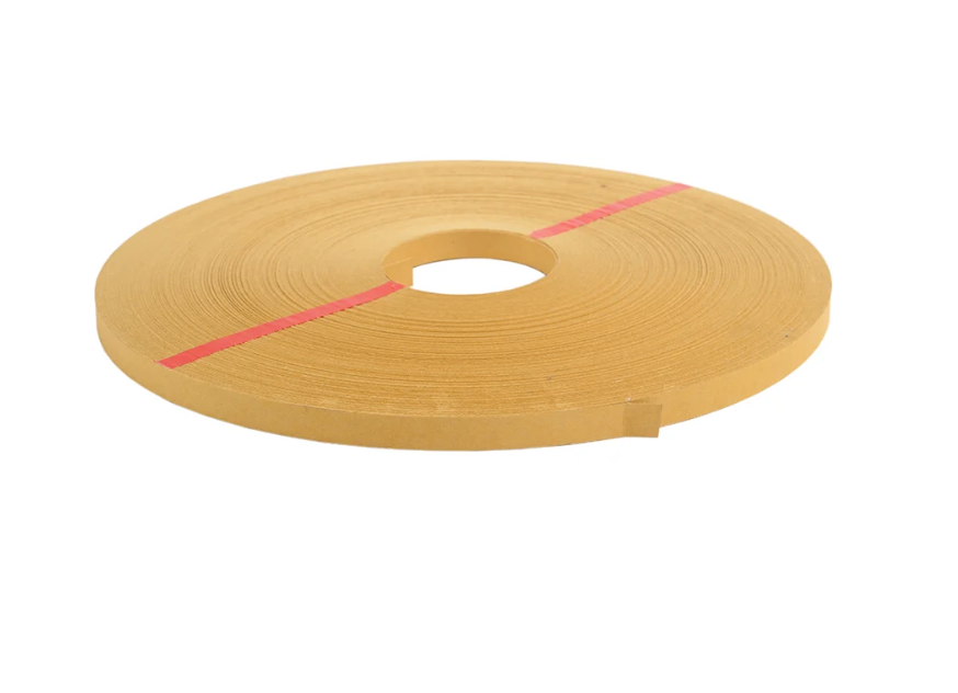 Roll of 1/2 inch cardboard tack strip for upholstery finishing with red securing bands.