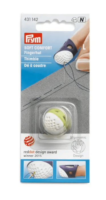 Prym Soft Comfort thimble with ergonomic design and dimpled surface.