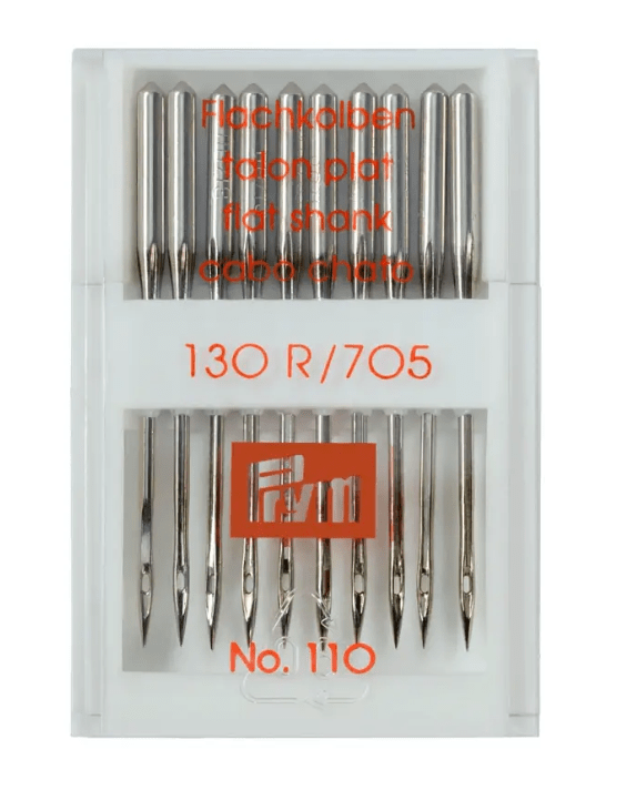 Box of 10 silver-colored steel universal sewing machine needles.