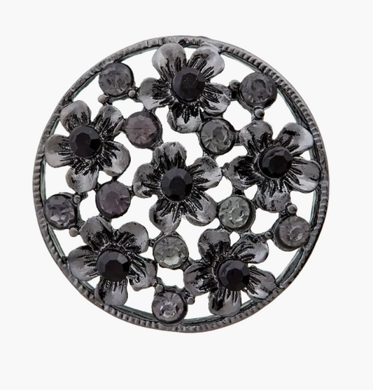 Metal/rhinestone button shank, Flower, 25mm