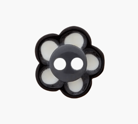 White polyester flower button with two holes, 12mm.