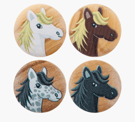 Wood button 2 - holes, Horse, 15mm - Galedi Pins