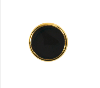 Round black and gold metallic shank button.