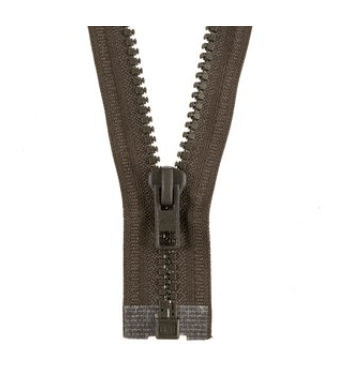 Molded plastic open end zipper, 80cm, dark brown.