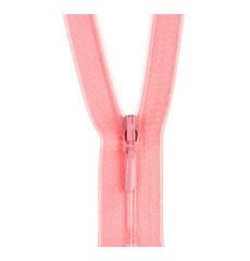 Closed end pink polyester zipper with a pink slider.