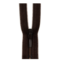 Closed end dark brown polyester zipper with black slider, 55cm.