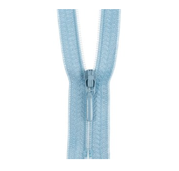 Light blue 55cm closed end polyester zipper with a plastic slider.