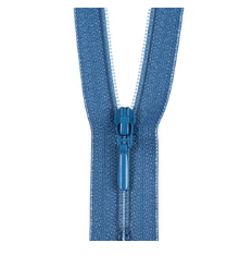 Closed end blue polyester zipper with a blue pull tab.