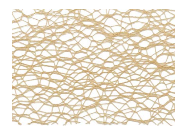 Tan polyester mesh ribbon with an open, irregular net pattern.