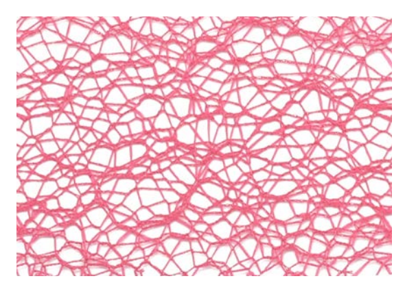 Pink polyester mesh ribbon with an open, web-like pattern.