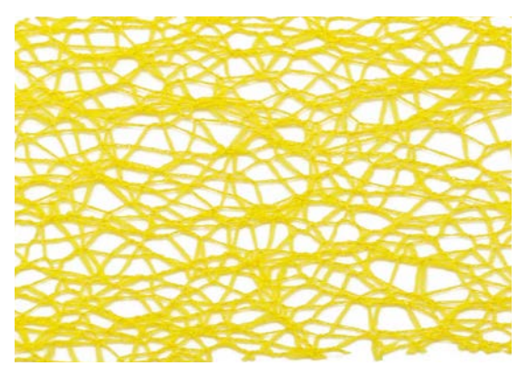 Yellow polyester mesh ribbon with an open, web-like pattern.