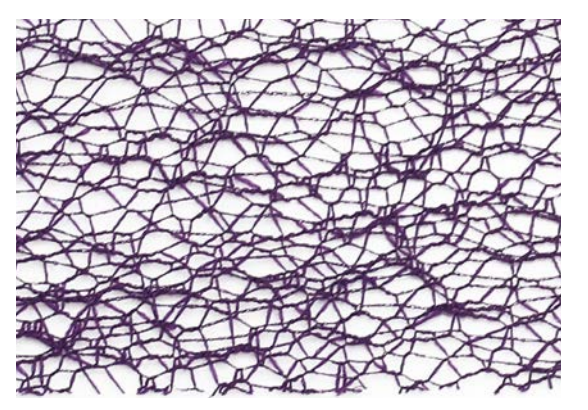 Purple polyester mesh ribbon with a web-like pattern.