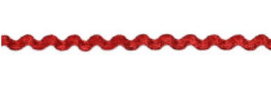 Red Lurex ric rac ribbon with a wavy pattern.