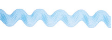 Blue ric rac ribbon with a wavy pattern.