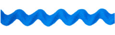 Blue ric rac ribbon with a wavy edge.
