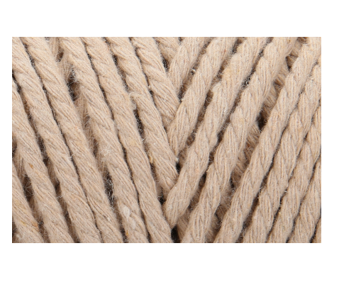 Close-up of thick, twisted, beige craft yarn.