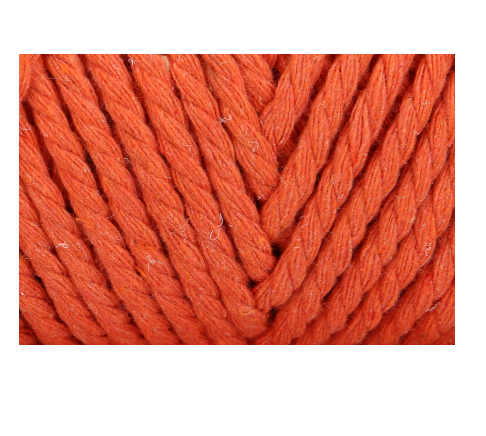 Orange 3mm twisted crochet yarn made from recycled materials.