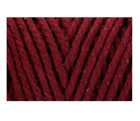 Close-up of thick, twisted, dark red craft yarn.