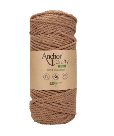 A spool of brown Anchor Crafty 3mm recycled crochet yarn.