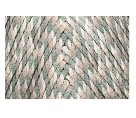 Twisted 3mm craft yarn in natural, green, and cream colors.