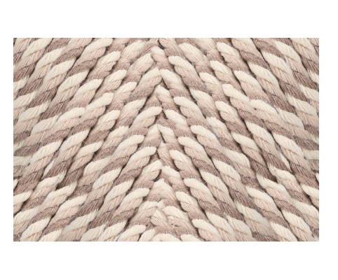 Twisted 3mm thick crochet yarn in a variegated brown and cream pattern.