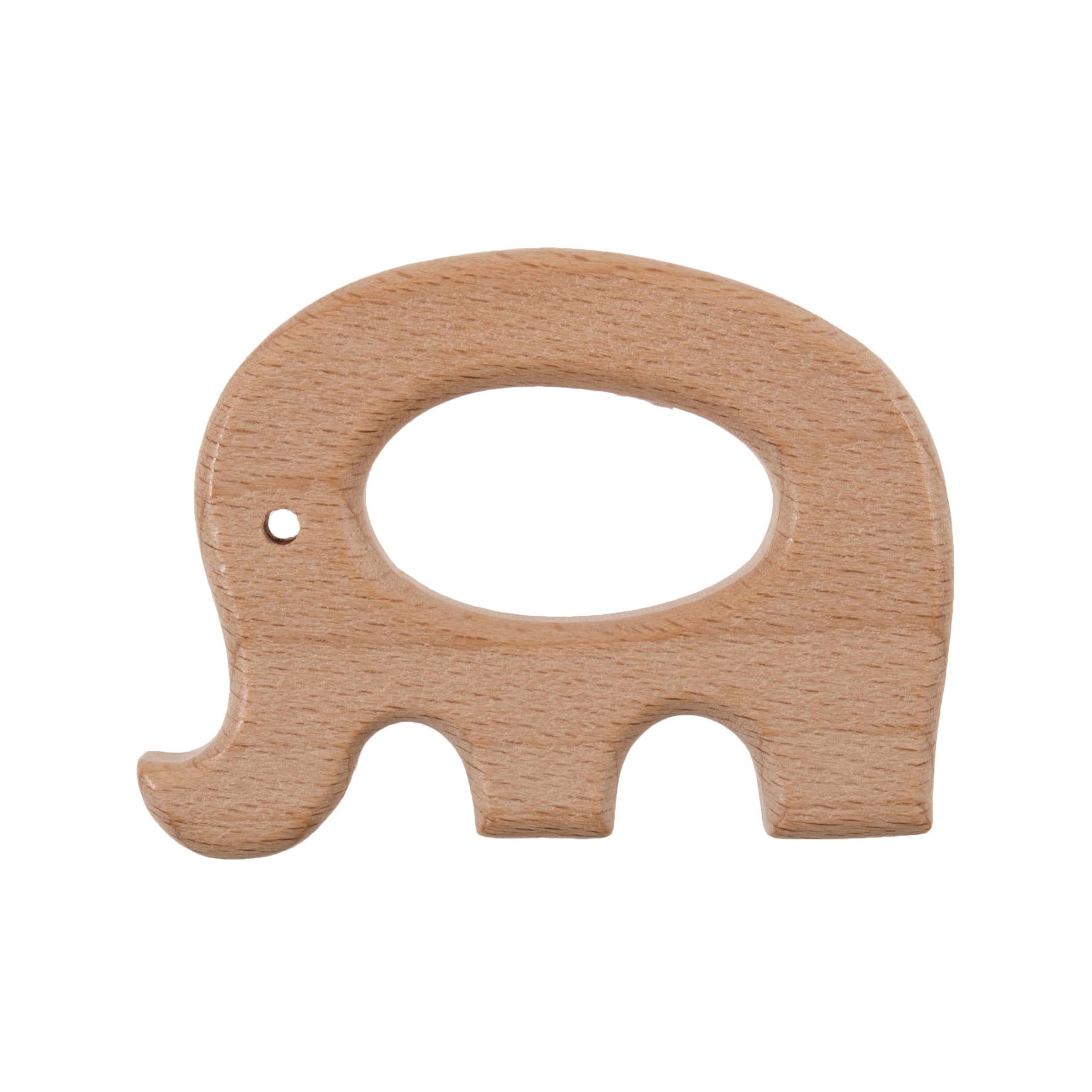 Smooth, elephant-shaped beech wood craft ring for macramé and crochet projects.