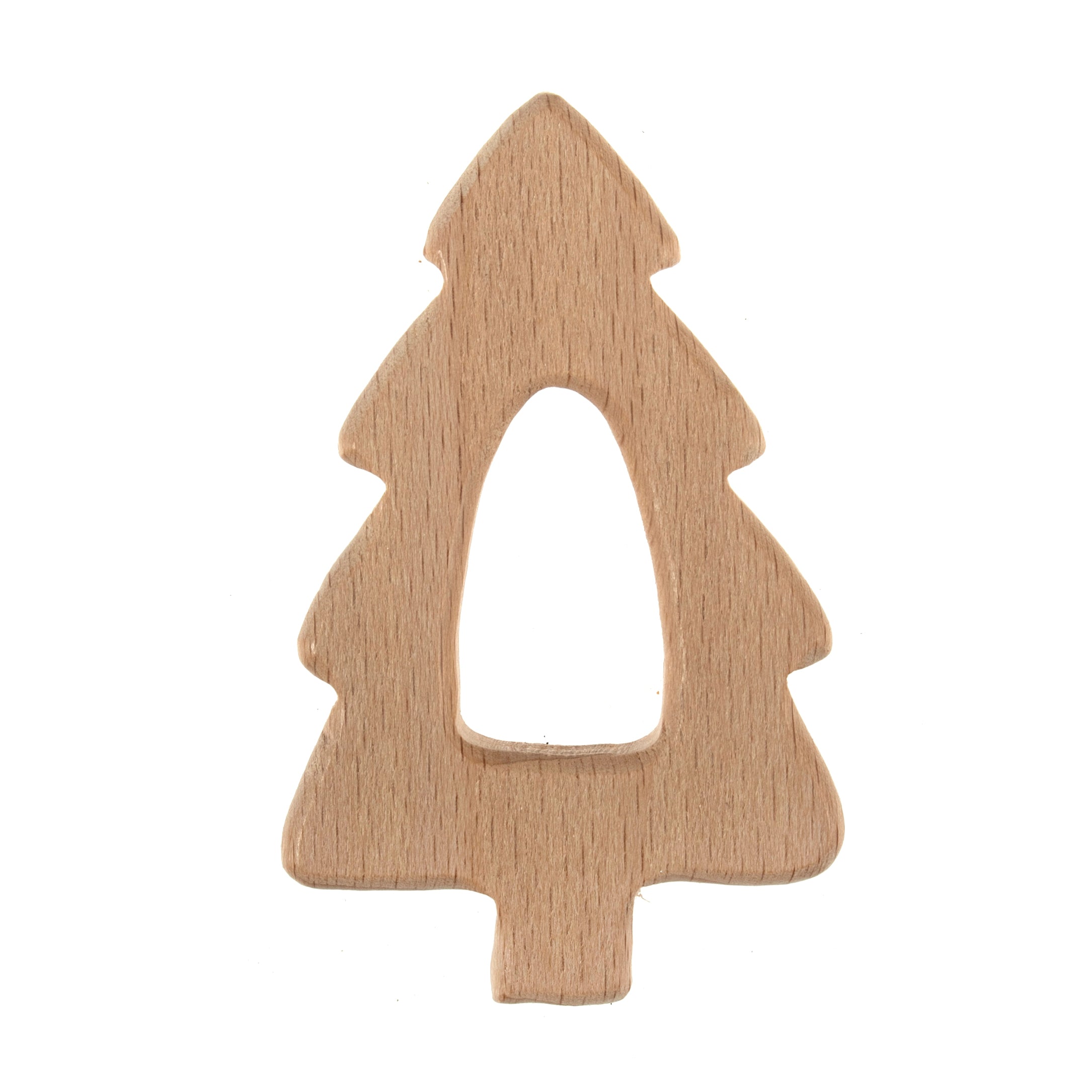 A smooth, FSC-certified beech wood craft ring in the shape of a Christmas tree.
