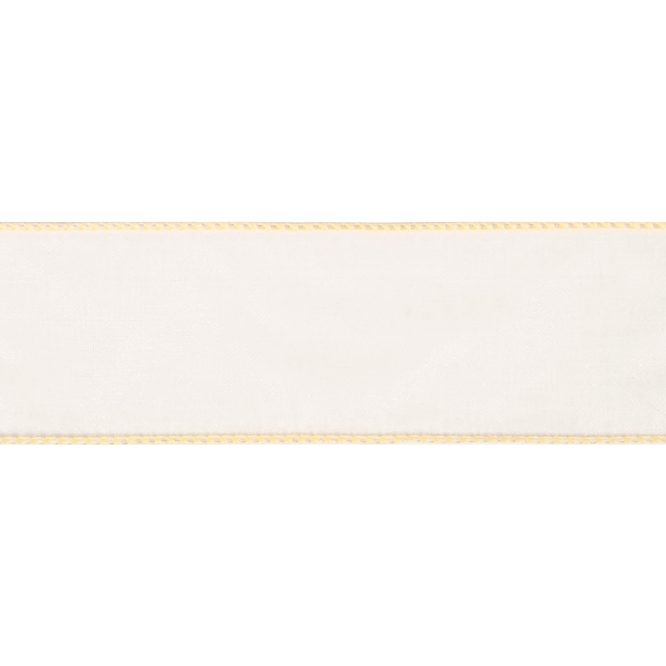White organza ribbon with a gold wire edge, 25mm wide.