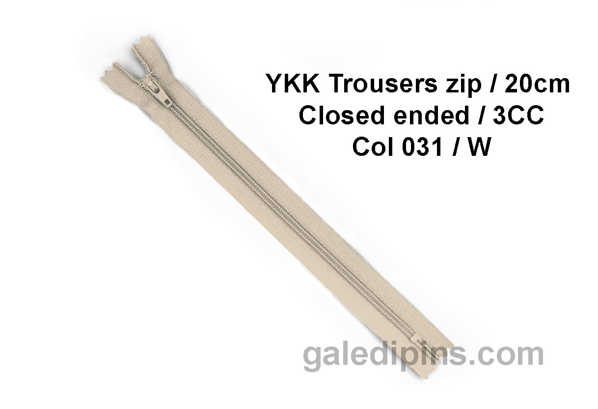 YKK Closed Ended Standard Coil 20cm Zip - SHADE CARD U to Y