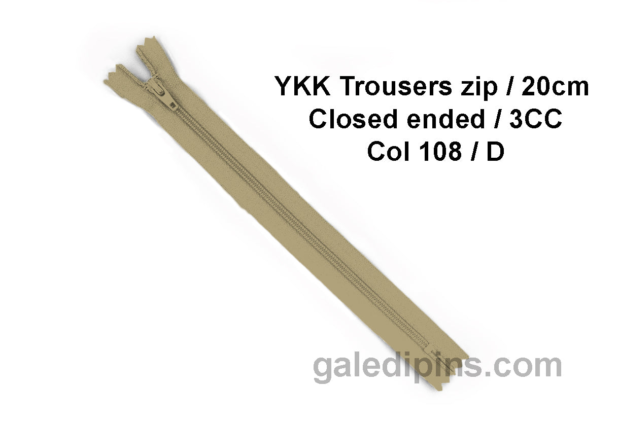 YKK Closed Ended Standard Coil 20cm Zip - SHADE CARD A - E