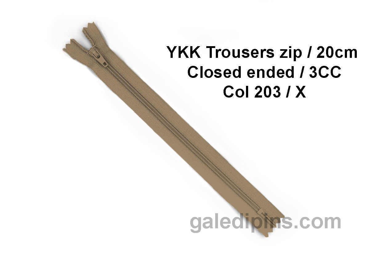 YKK Closed Ended Standard Coil 20cm Zip - SHADE CARD U to Y