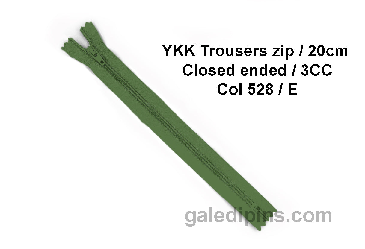 YKK Closed Ended Standard Coil 20cm Zip - SHADE CARD A - E