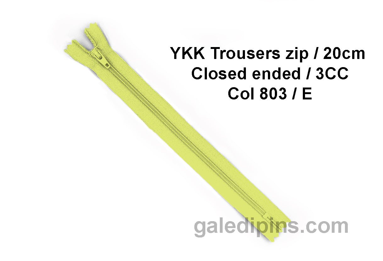 YKK Closed Ended Standard Coil 20cm Zip - SHADE CARD A - E