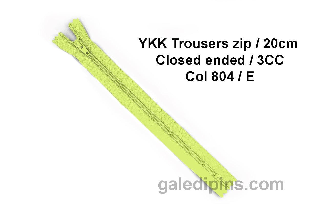 YKK Closed Ended Standard Coil 20cm Zip - SHADE CARD A - E