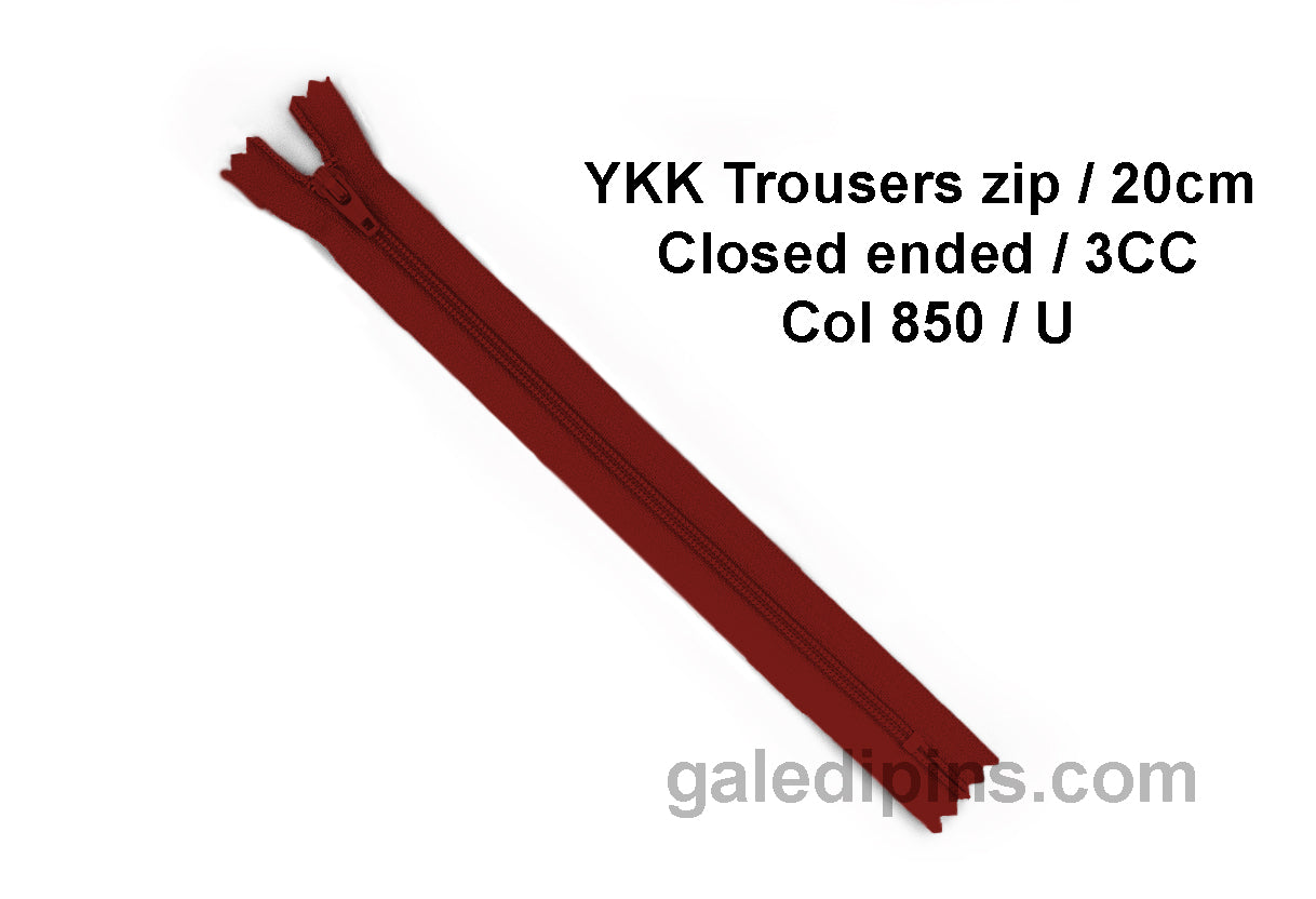 YKK Closed Ended Standard Coil 20cm Zip - SHADE CARD U to Y