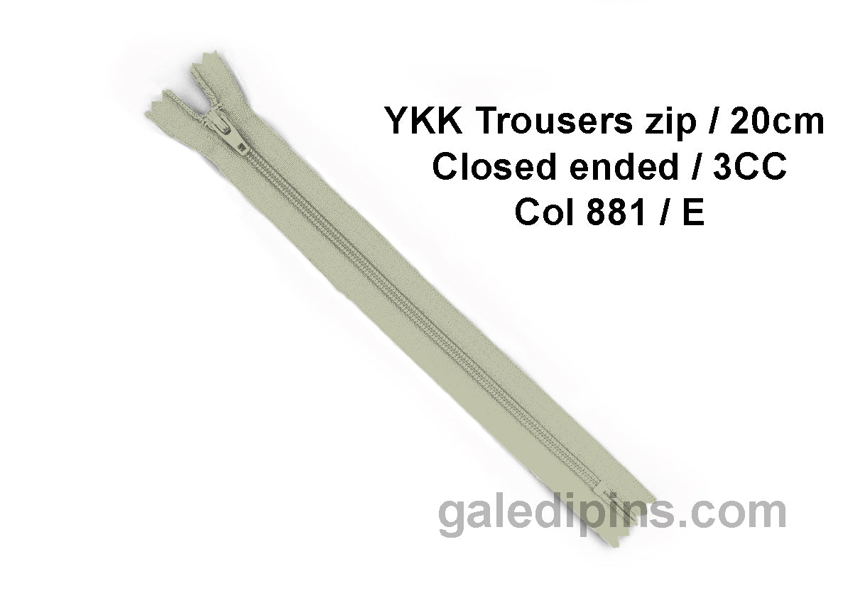 YKK Closed Ended Standard Coil 20cm Zip - SHADE CARD A - E