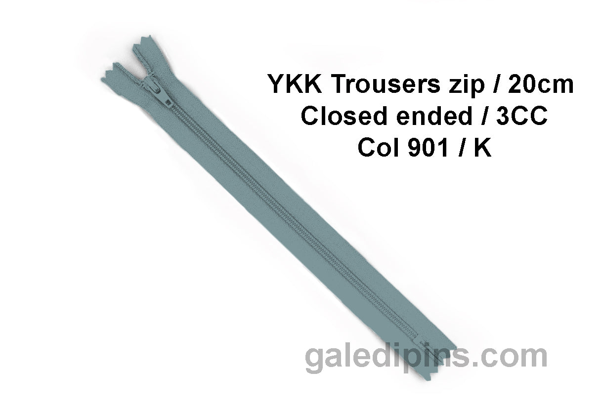 YKK Closed Ended Standard Coil 20cm Zip - SHADE CARD K to O