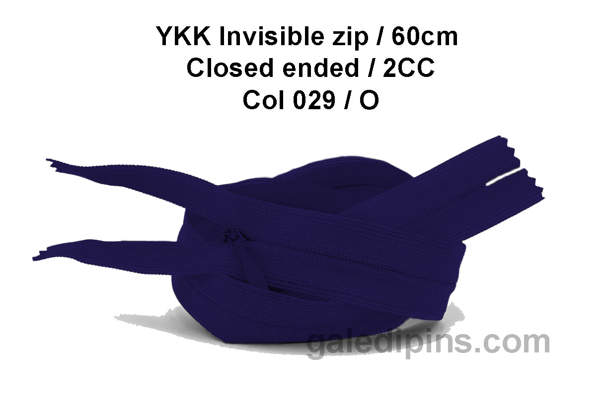 YKK Closed Ended Invisible 60cm Zip - SHADE CARD K to O