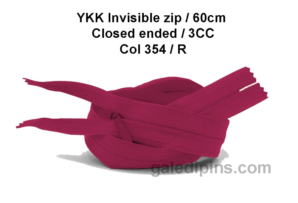 YKK Closed Ended Invisible 60cm Zip, 3cc - SHADE CARD P to T - Galedi Pins