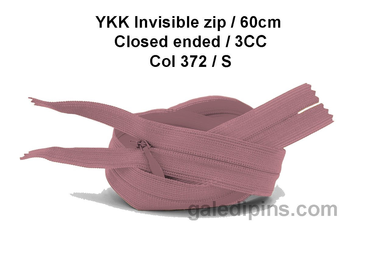 YKK Closed Ended Invisible 60cm Zip, 3cc - SHADE CARD P to T - Galedi Pins