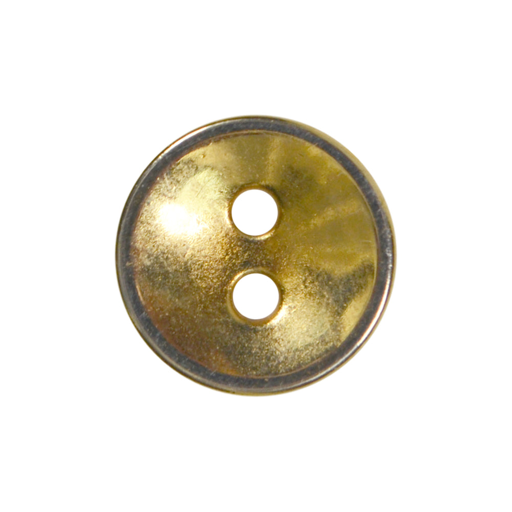 A single gold-colored 2-hole metal cup button with a polished finish.