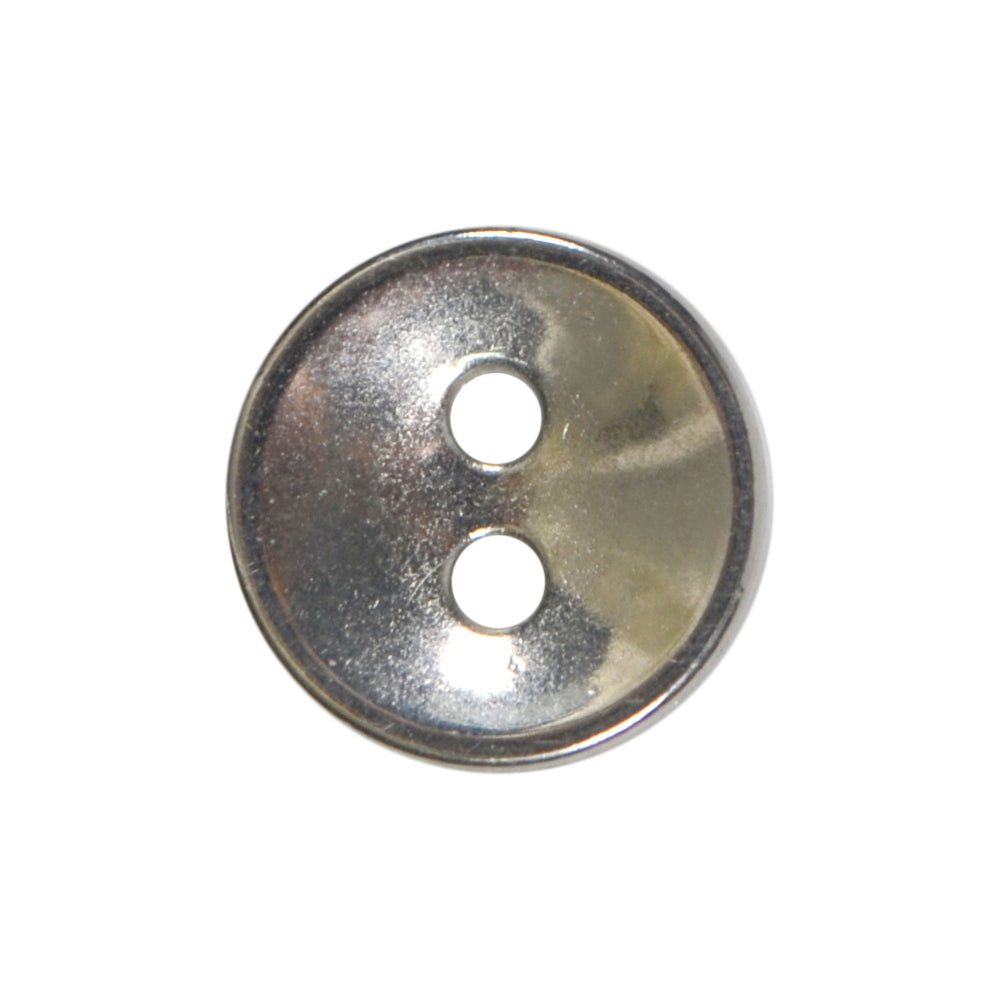 A single silver-colored 2-hole metal cup button with a polished finish.