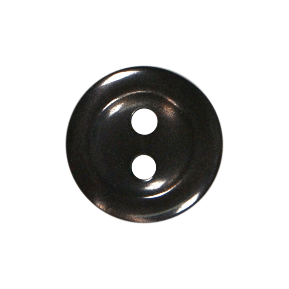 Shiny dark brown 2-hole polyester button.