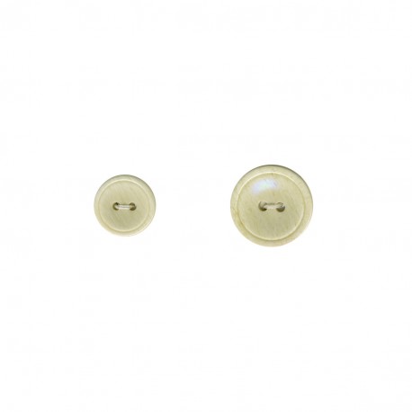 Two round, cream-colored granite-effect polyester buttons with two holes in 15mm and 20mm sizes.