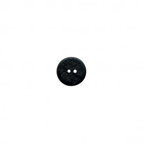 Stephanoise round black horn imitation polyester sewing button with two holes.