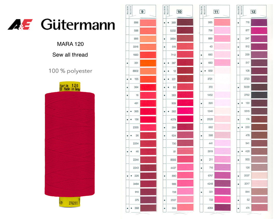 Gütermann Industrial Mara 120  Thread -  SHADE CARD 9 to 12