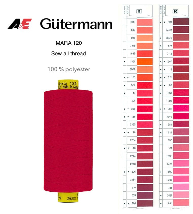 Gutermann Industrial Mara 120 Thread – Article no. 700207 - 1000m Spool - Shade Card 9-10