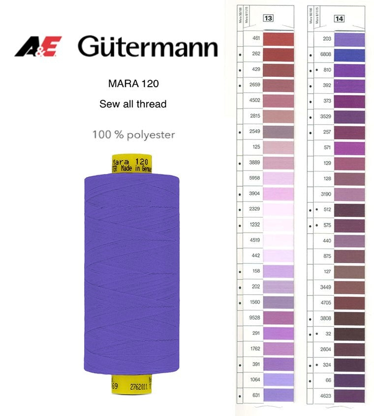 Gutermann Industrial Mara 120 Thread – Article no. 700207 - 1000m Spool - Shade Card 13-14