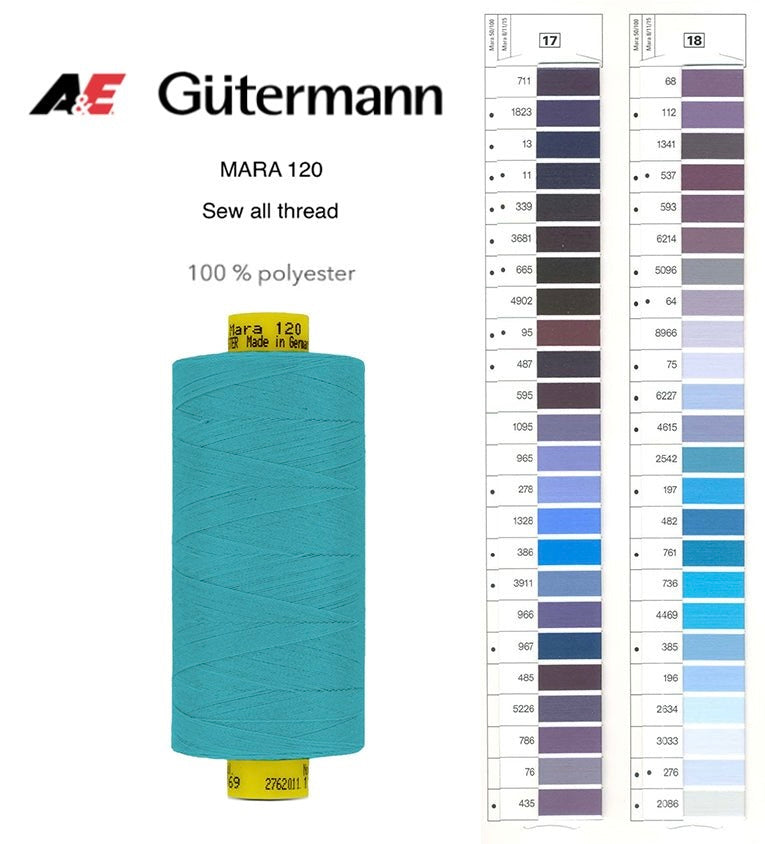 Gutermann Industrial Mara 120 Thread – Article no. 700207 - 1000m Spool - Shade Card 17-18
